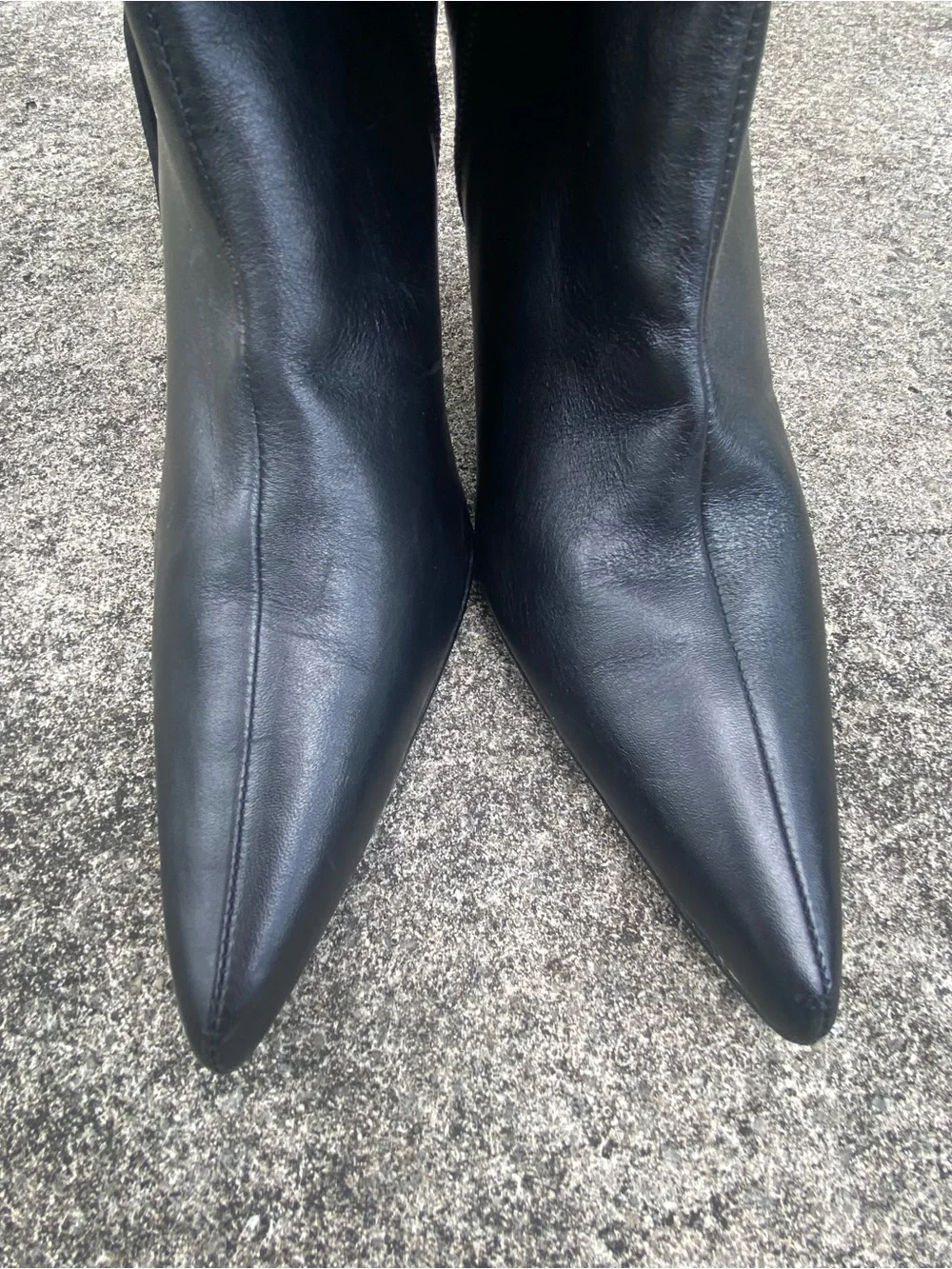 Y2K Black Leather & Fur Rhinestone Stiletto Boots Size 10 - Picture 5 of 8